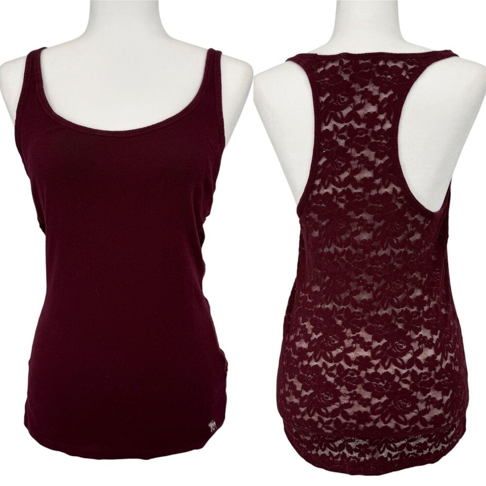 Vintage Y2K Abercrombie & Fitch Womens Cami Tank Top L Lace Back Burgundy Bella